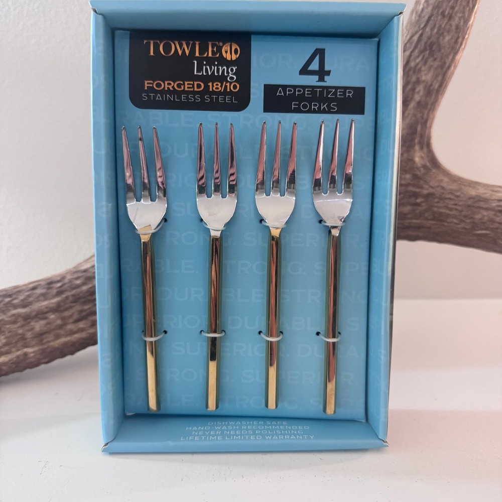 Towle Living Apero Gold 4 Piece Appetizer Fork Set Forged 18/10 Stainless Steel